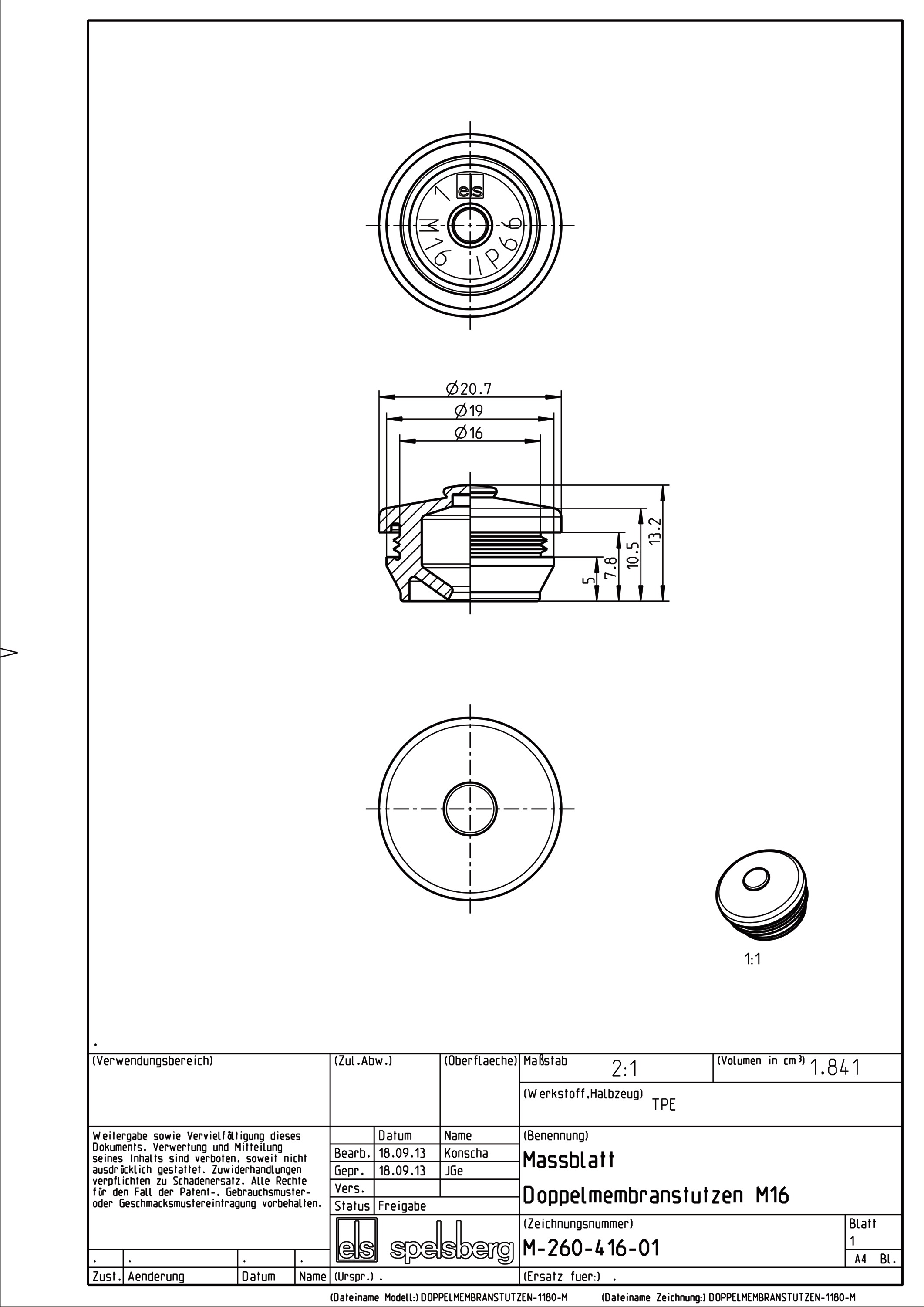 Kabeleinsteckstutzen IP66 Ø16mm 5-9mm lgr hfr geschl