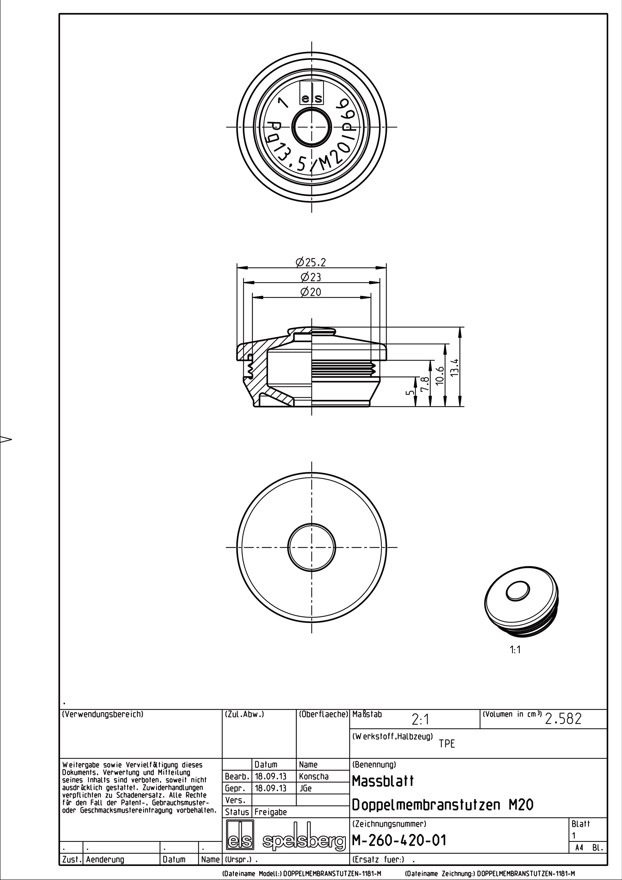 Kabeleinsteckstutzen IP66 Ø20mm 7-12mm lgr hfr geschl