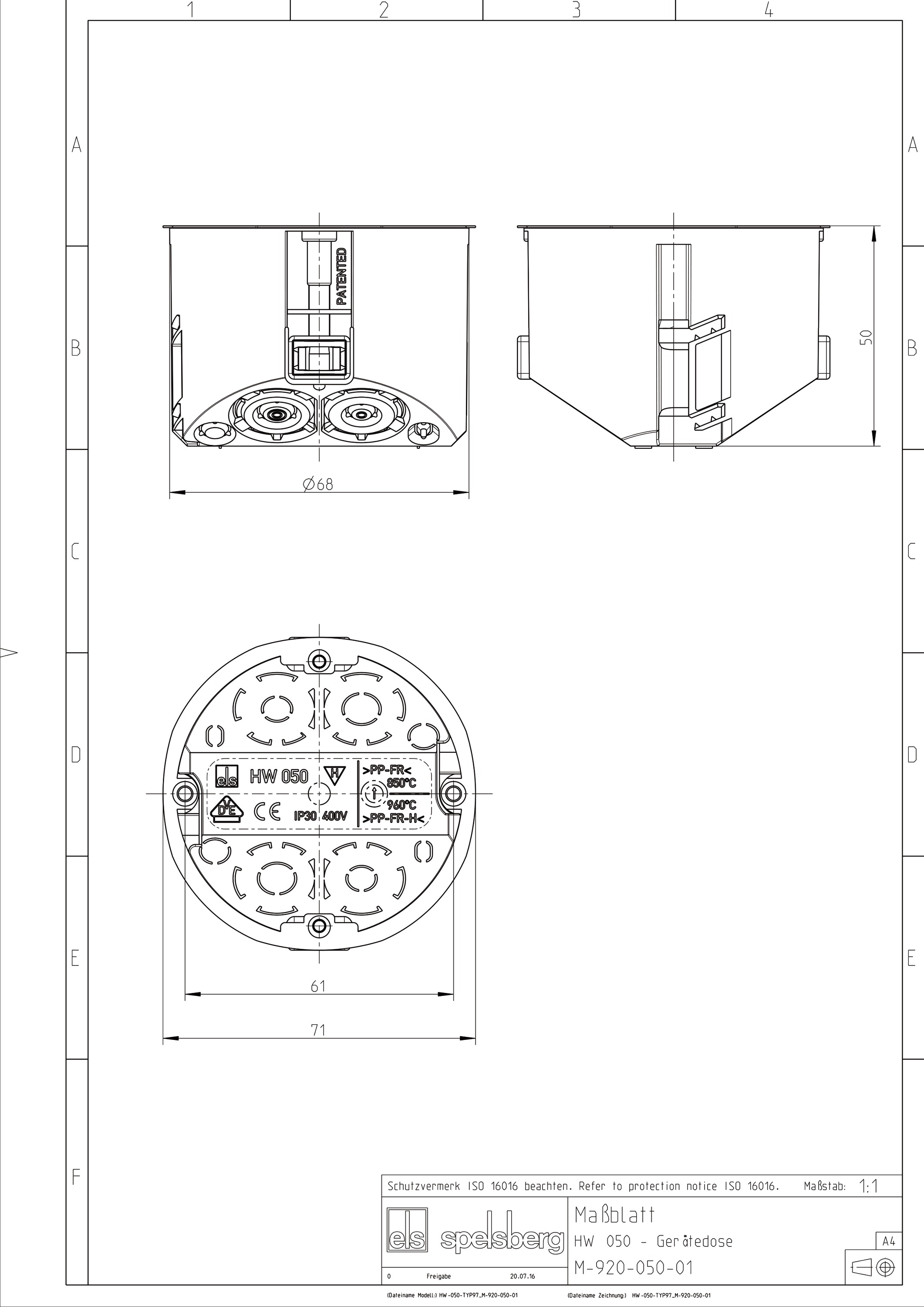 Hohlwanddose Ø68x50mm Kst rnd IP30