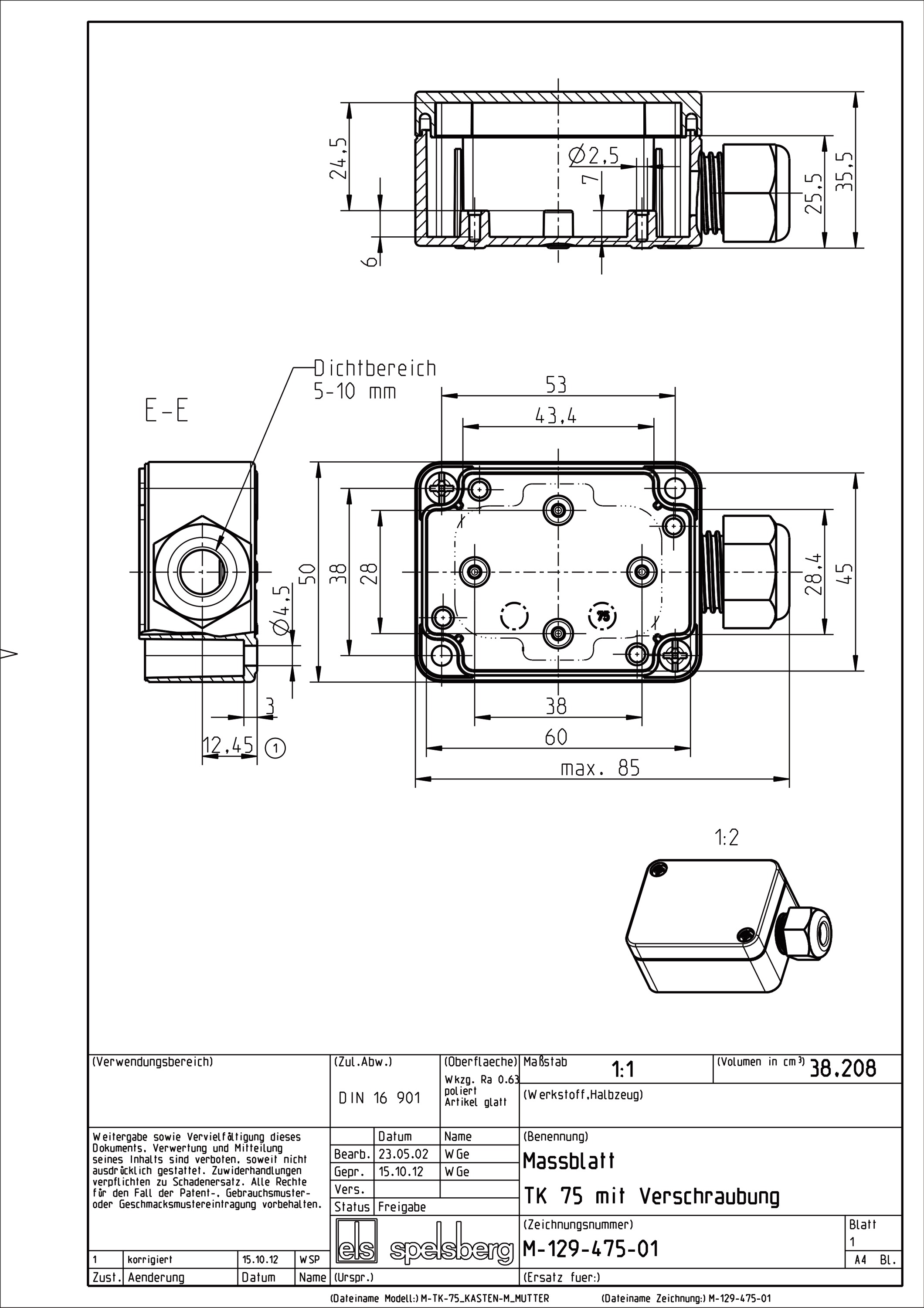 Leergehäuse Kst IP66 B50xH65xT35mm ET24mm geschl