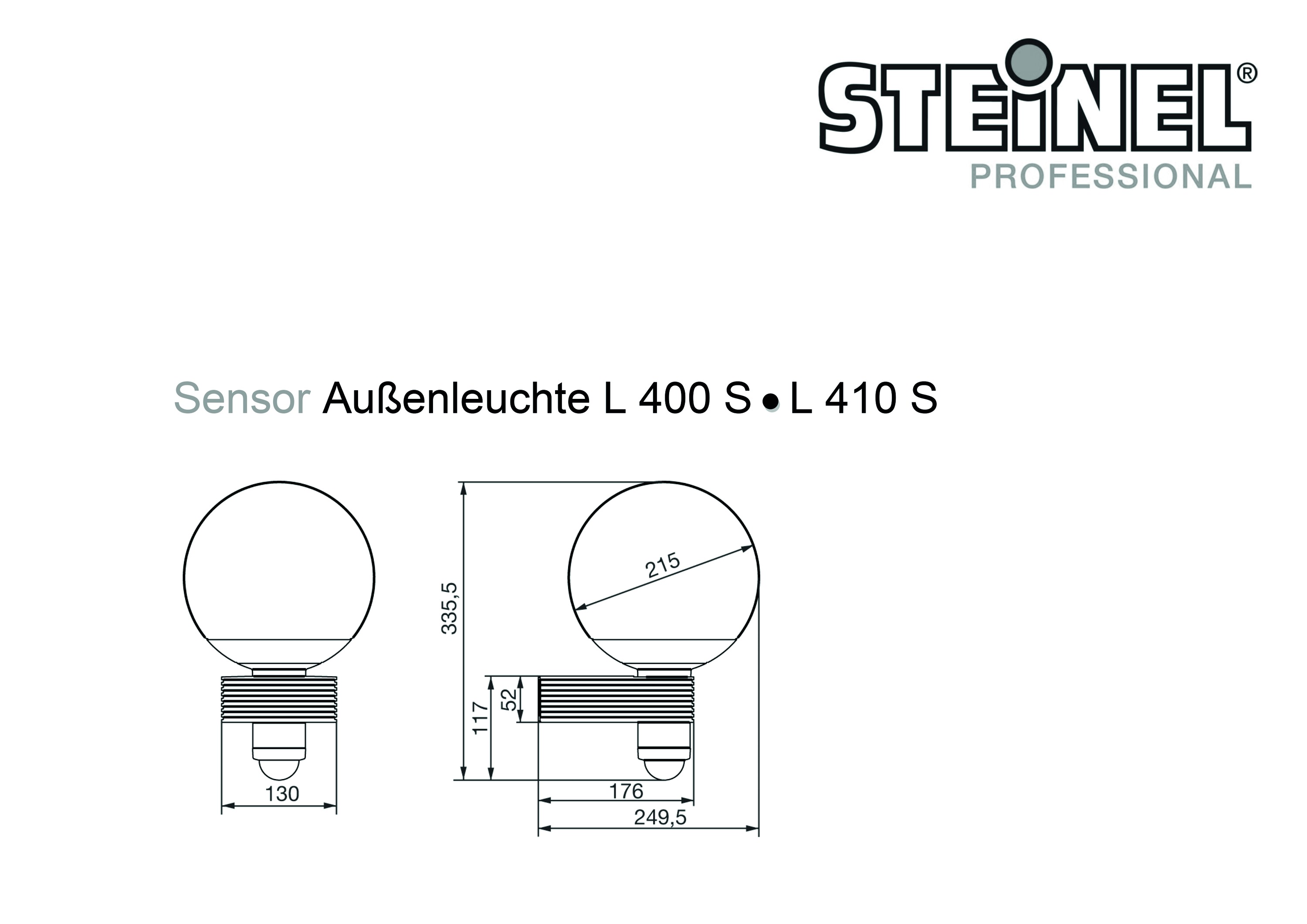 Sensorleuchte 60W HV sw IP44 E27 BWM Ø130x250mm