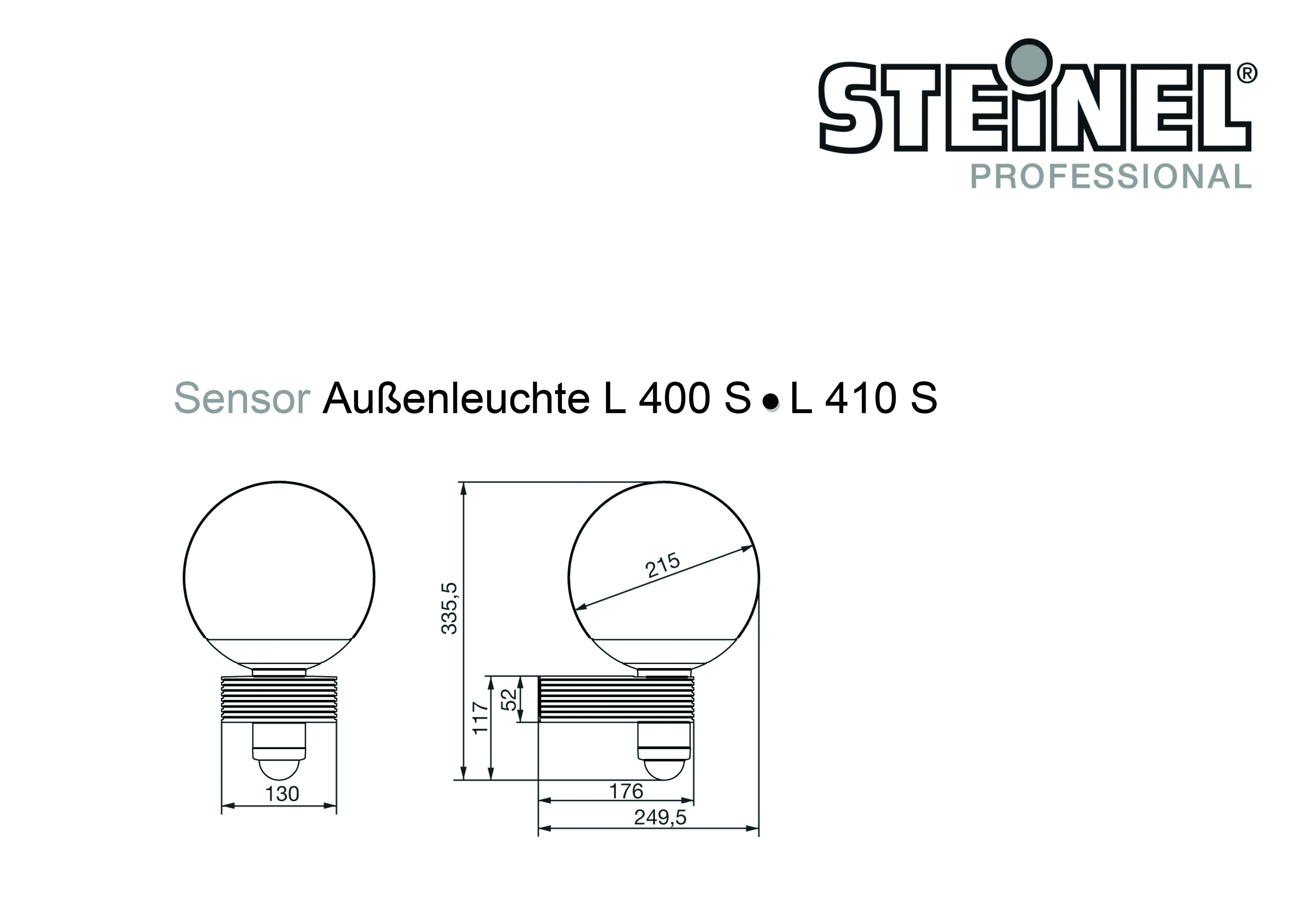 Sensorleuchte 60W HV ws IP44 E27 BWM Ø130x250mm