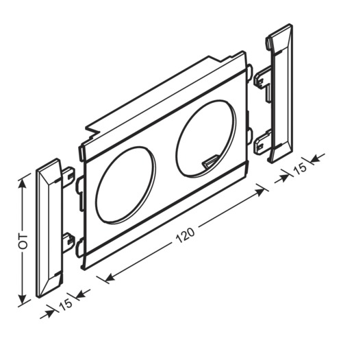 Geräteblende GEB-K 2f 80mm Kst alu hfr halogenfrei Kanalsteckdose 2fach