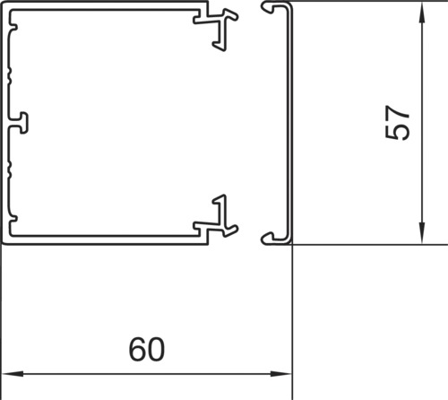 Leitungsführungskanal Kst 60x57x2000mm lgr unbeh LF-K 2690qmm RAL7035