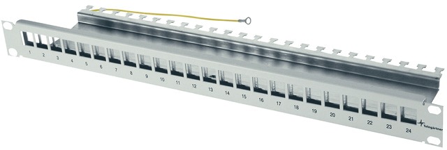 Modulträger 24Ports 1HE Schirm RAL7035 19Zoll-Einbau 44x483x116mm