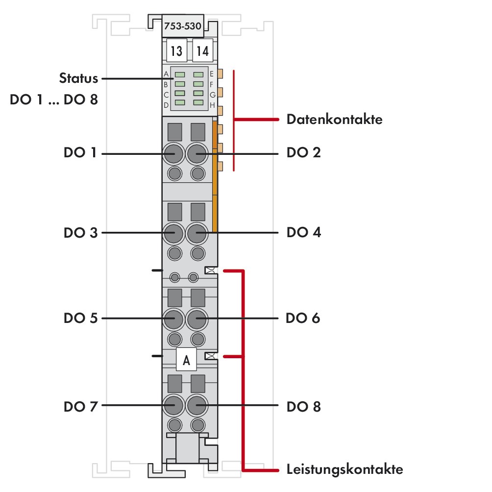 Digital I/O-Modul DC Serie 753 18-31,2V 8Ausg Federzugans