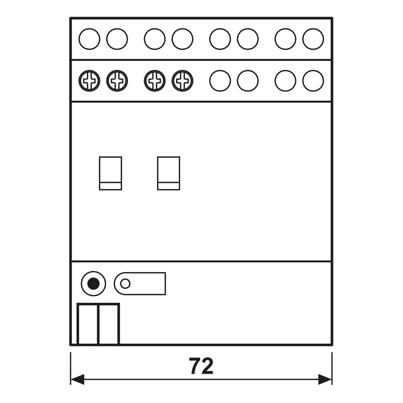 Schaltaktor KNX REG 4TE 2Ausg 16A 3680W 21-32V Vor Ort-/Handbedienung