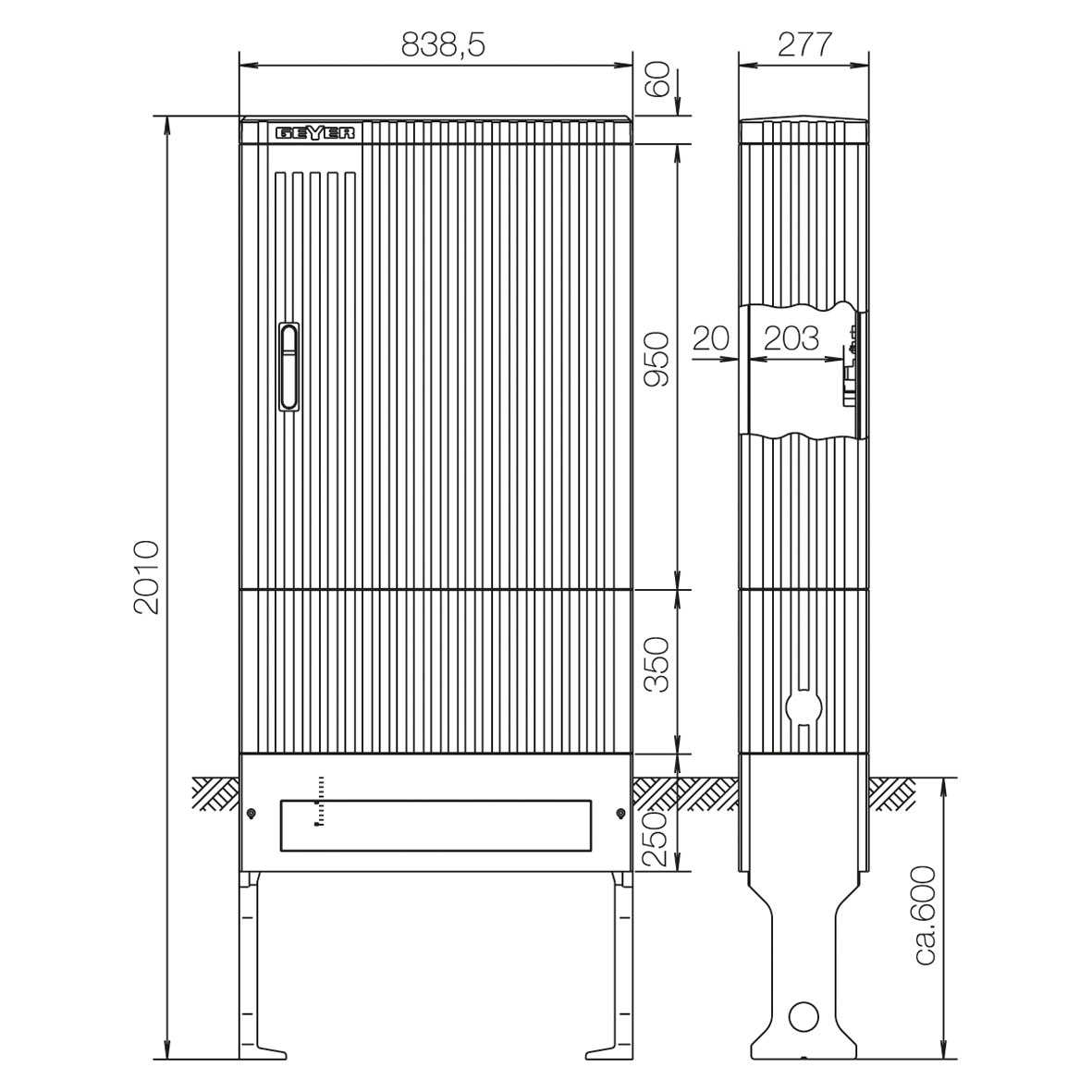 Standgehäuse Kst IP44 B838xH2010xT277mm ET1910mm m.MPL geschl