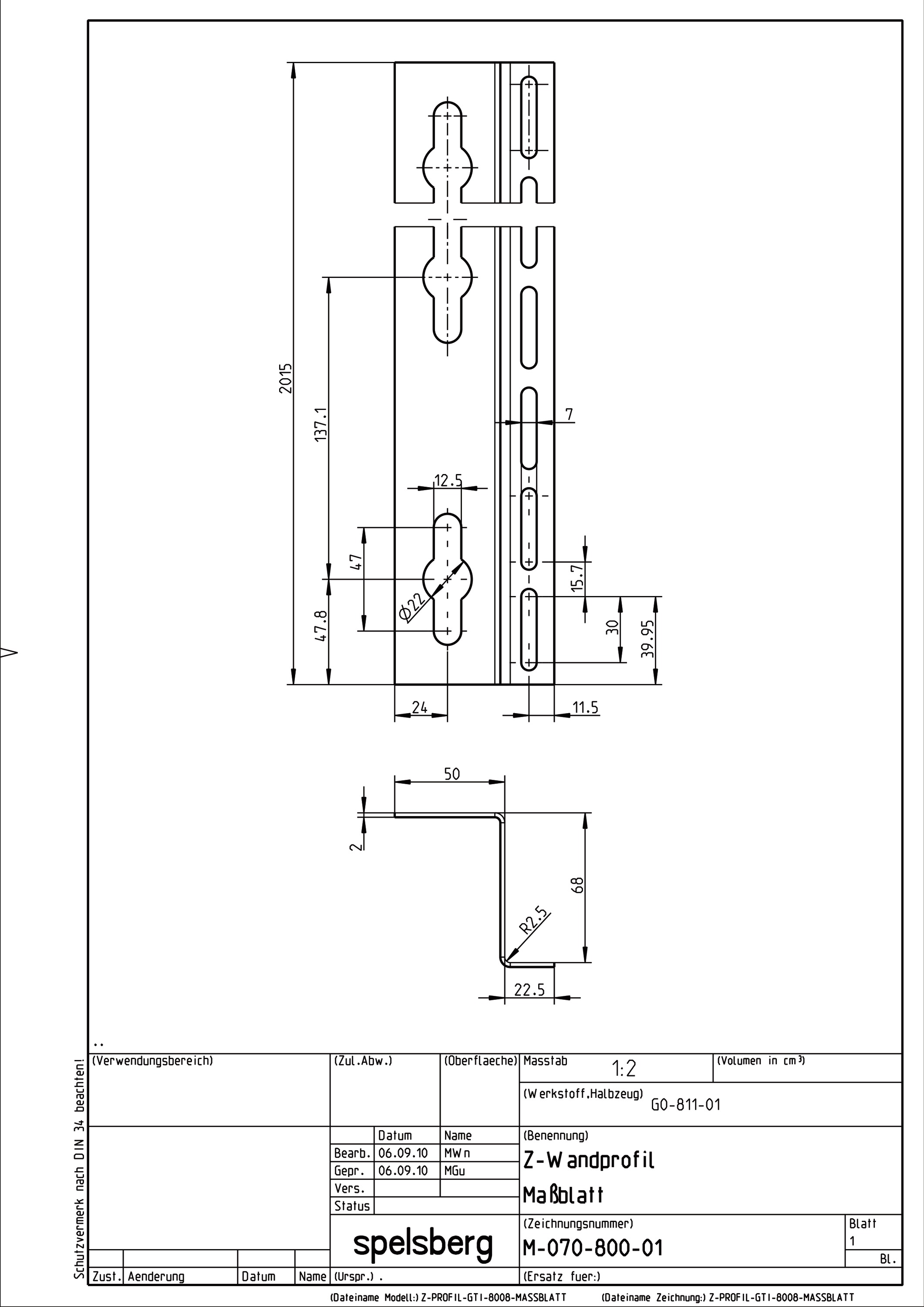 Tragprofil 70x2015x74,5mm