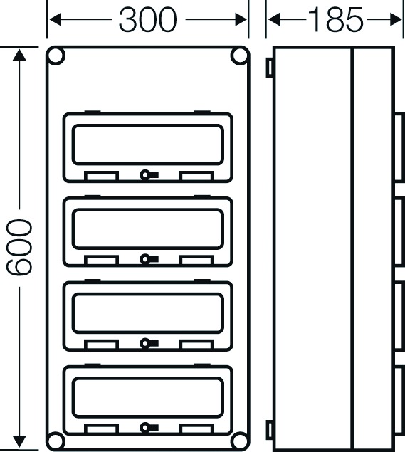 Automatengehäuse AP 4x12TE Kst IP65 REG 300x600x185mm ET93mm