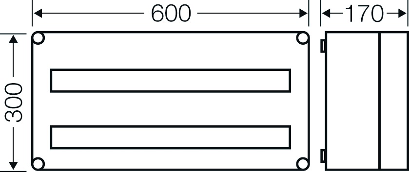 Automatengehäuse AP 2x28TE Kst IP65 REG 600x300x170mm ET93mm