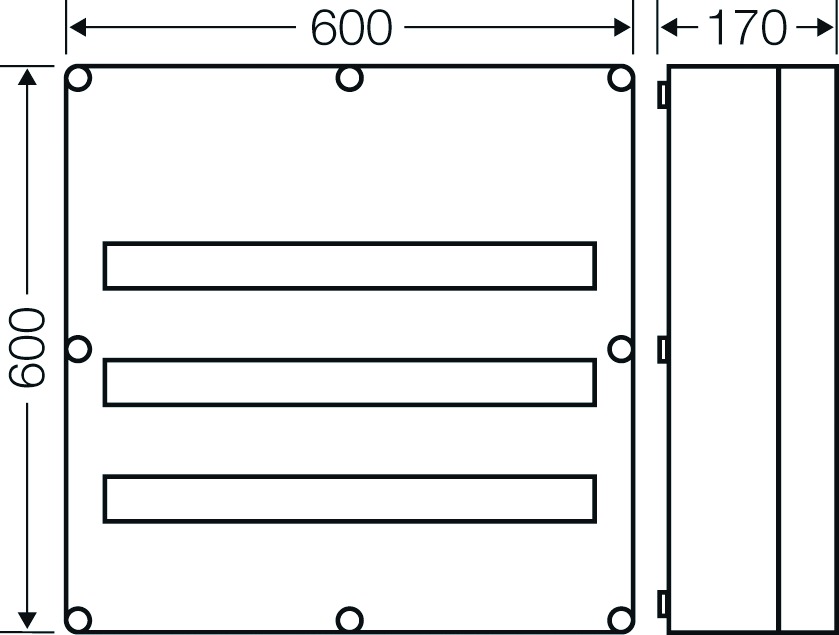 Automatengehäuse AP 3x28TE Kst IP65 REG 600x600x170mm ET93mm