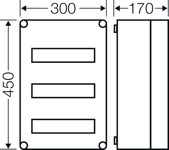 Automatengehäuse AP 3x12TE Kst IP65 REG 300x450x170mm ET93mm