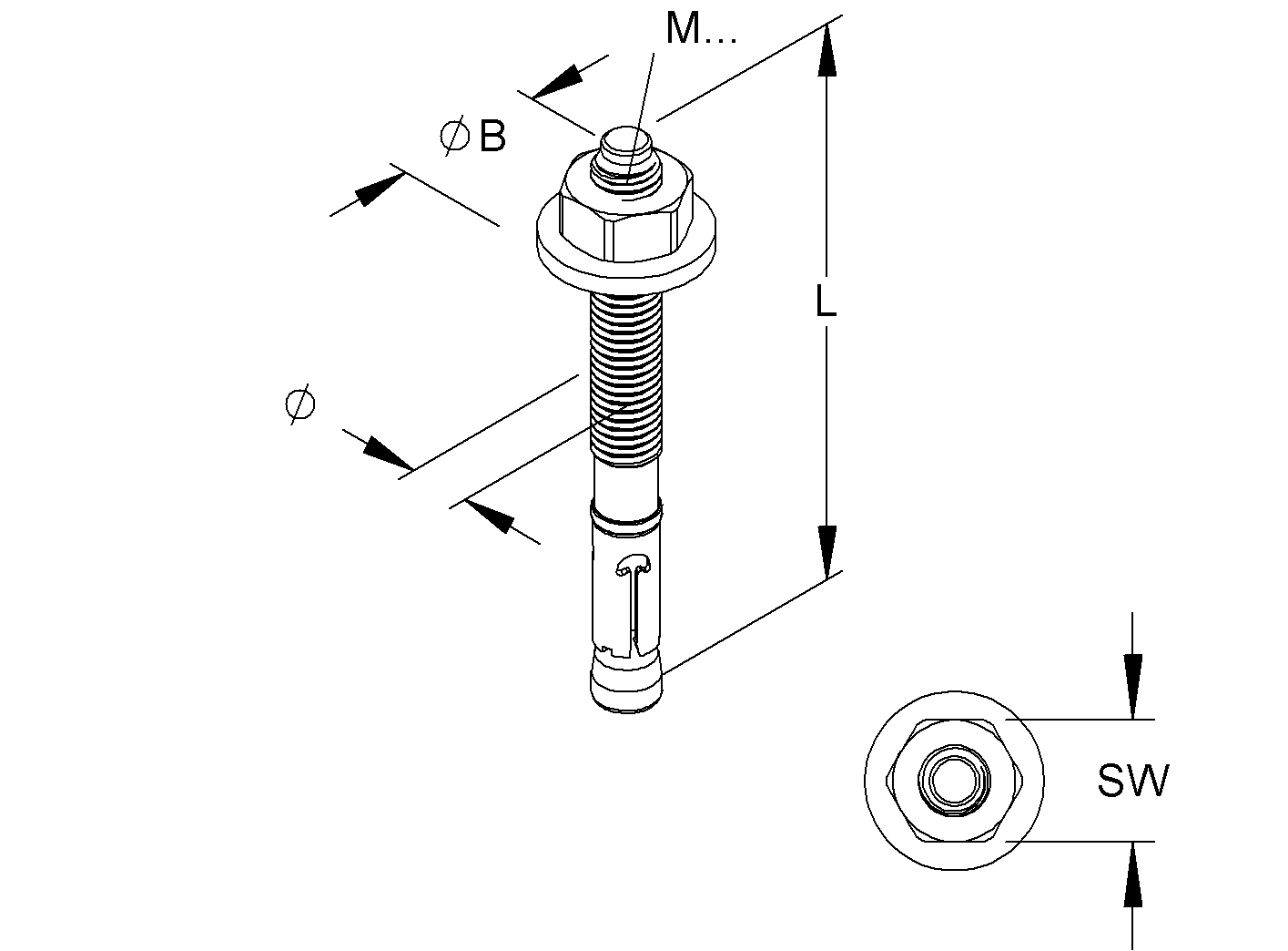 Bolzenanker M10x93mm ST g/vz 10mm Ø10mm Spreizank