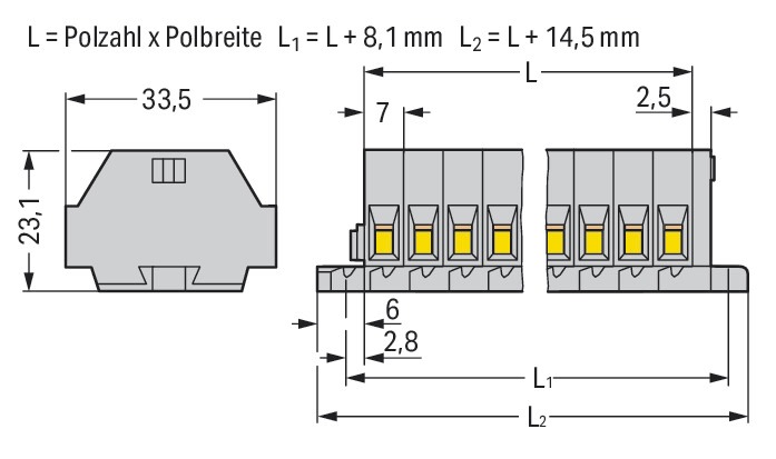 Klemmleiste 6p gr Serie 262 24A Thermopl 0,08-4qmm 56,5mm Federzugans