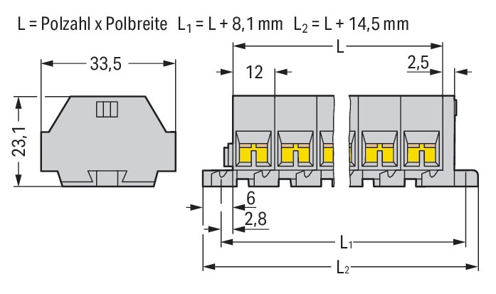 Klemmleiste 7p gr Serie 262 24A Thermopl 0,08-4qmm 98,5mm Federzugans