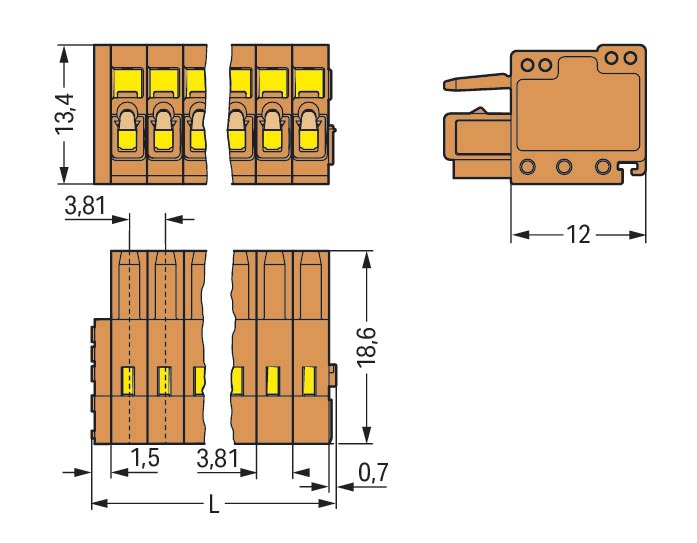 Verbindungsklemme 3p or Serie 734 10A 0,08-1,5qmm Thermopl 3,81mm Federzugans