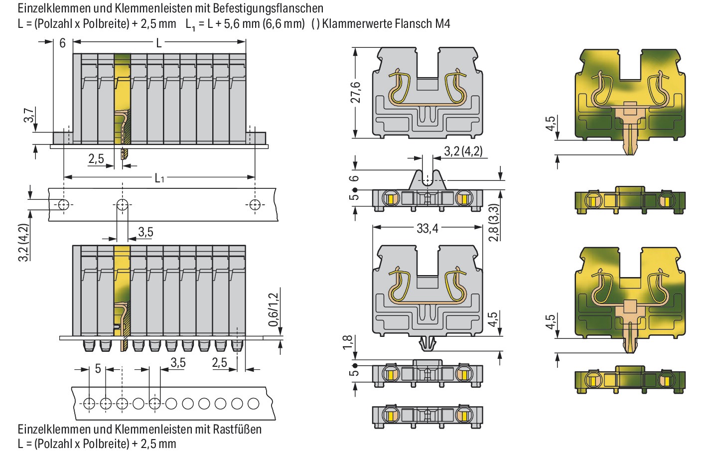 Klemmleiste 9p gr Serie 869 24A Thermopl 0,08-4qmm 59,5mm Federzugans