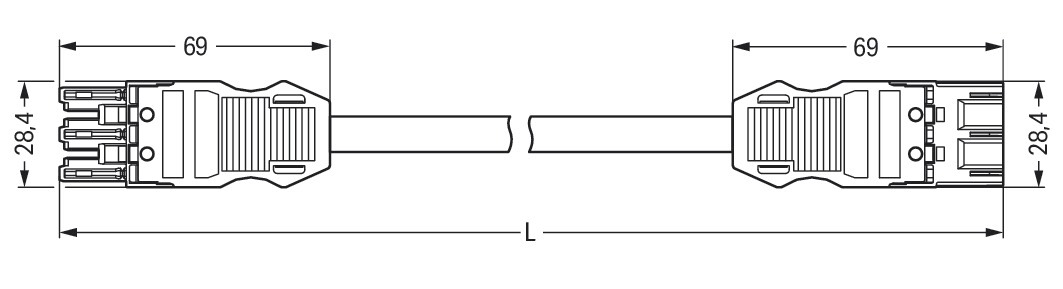 Verbindungskabel 3p Serie 771 H05VV-F sw 2,5qmm 3x2,5qmm L5000mm Buchse Stecker