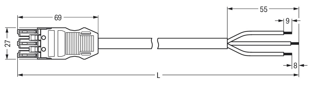 Systemverbindung 3p Serie 771 H05VV-F ws 1,5qmm 3x1,5qmm L7000mm Buchse fr.Ende