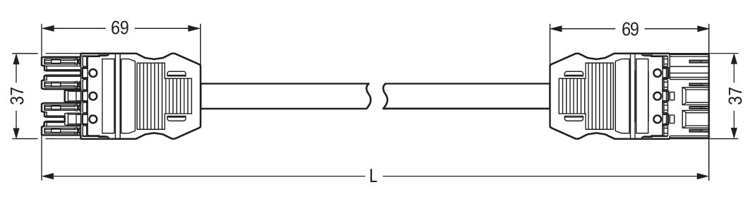 Verbindungskabel 4p Serie 771 H05VV-F sw 1,5qmm 4x1,5qmm L7000mm Buchse Stecker