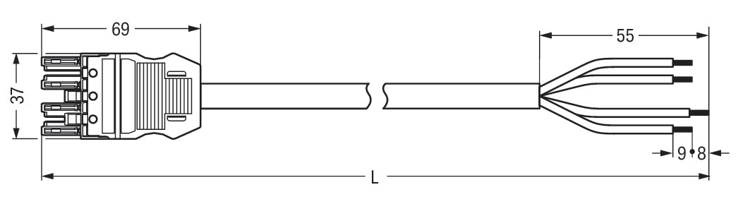 Systemverbindung 4p Serie 771 H05VV-F sw 1,5qmm 4x1,5qmm L6000mm Buchse fr.Ende