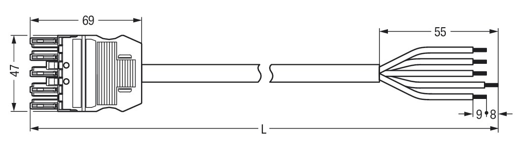 Systemverbindung 5p Serie 771 H05VV-F sw 2,5qmm 5x2,5qmm L1000mm Buchse fr.Ende