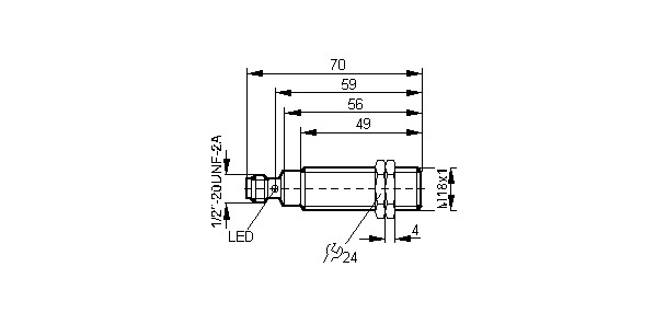 Näherungsschalter ind UC Ø18x70mm 2Draht 12,7mm(½) 1/2Zoll 8mm 20-140V bündig Zyl