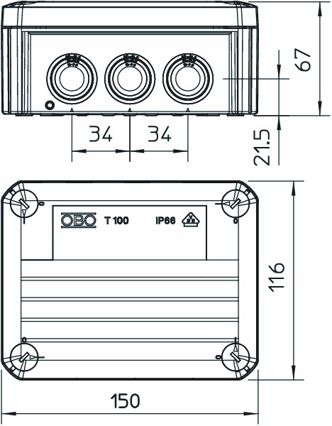 Abzweigdose IP66 10qmm 151x117x67mm lgr Kst Wand/Decke hfr