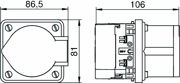 CEE-Anbausteckdose 5p 16A 400V/rt 6h ger IP44 Schraubkl kst 86,5x81mm