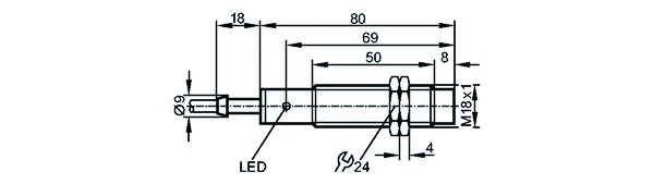 Näherungsschalter ind DC Ø18x82mm Kabel PNP 8mm 10-36V n.bündig 300Hz Zyl Gew