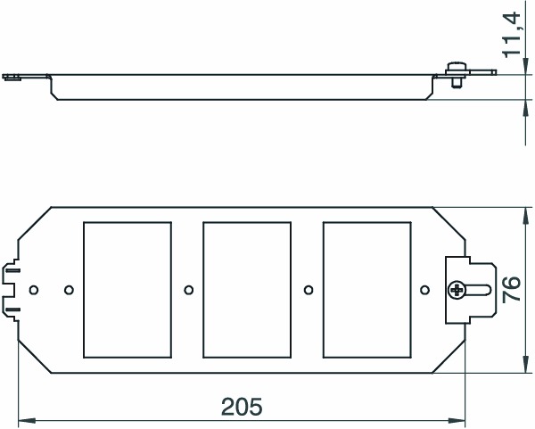 Geräteträger 3f Metall 205x76x11,4mm schraub