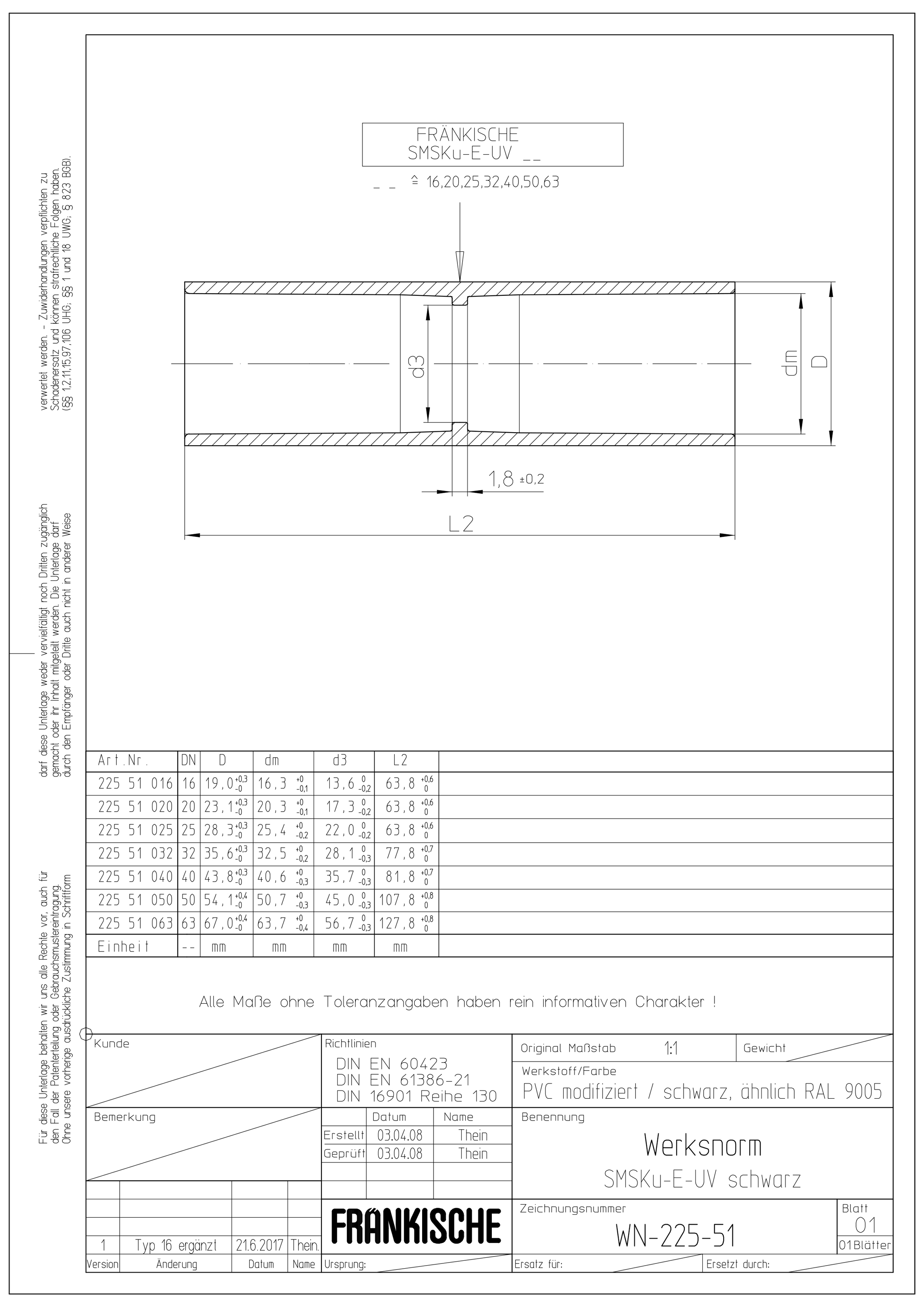 Steckmuffe Kst Ø16mm unbeh sw