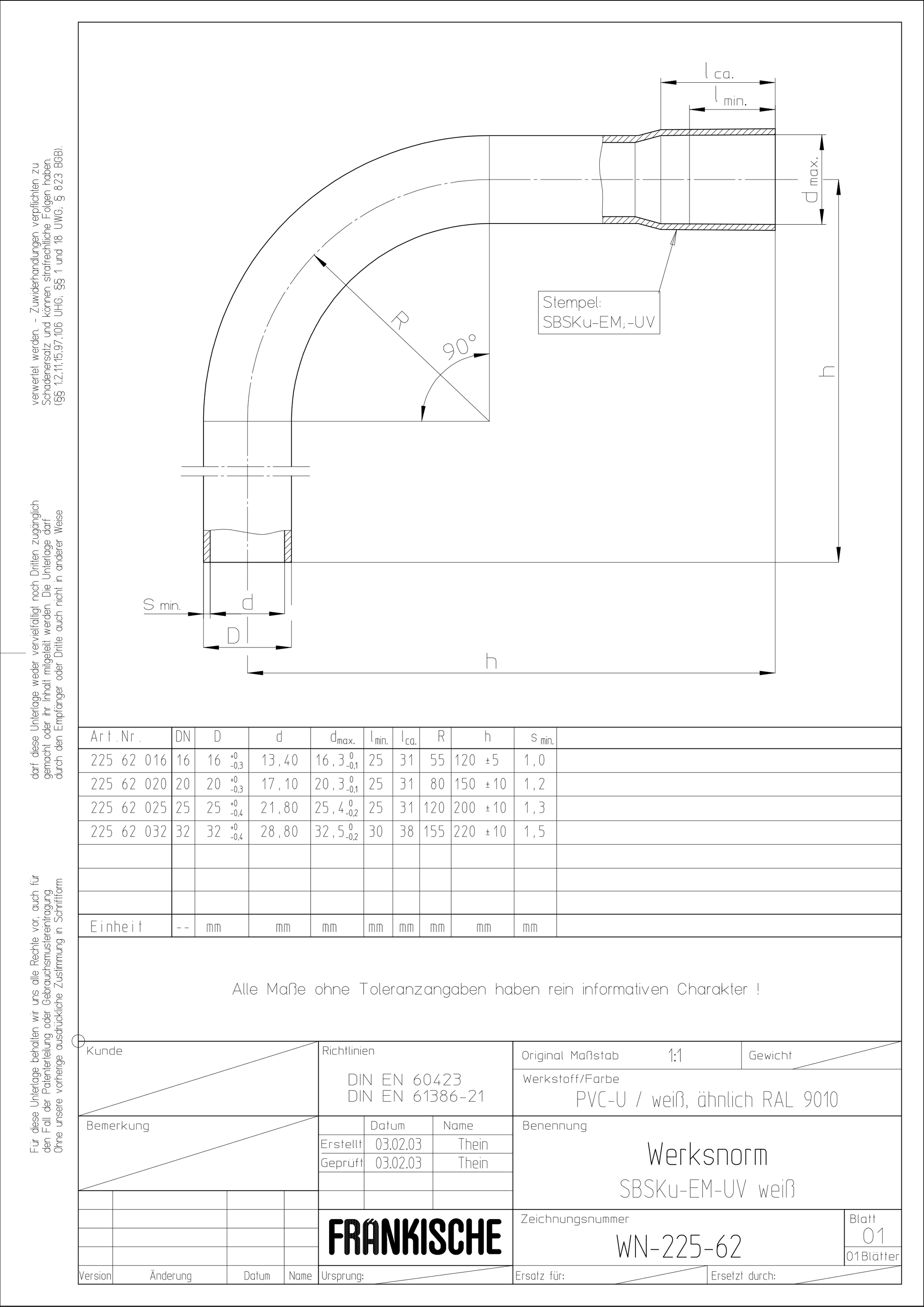 Steckbogen Ø16mm Kst unbeh Muffe ws Mit Muffe