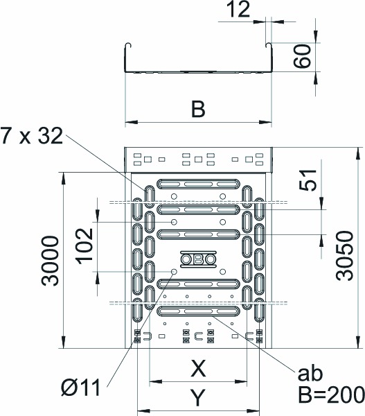 Kabelrinne RKSM-Serie 60x100x0,75mm Rinne int.Verb 3050mm Seitenl 5800qmm