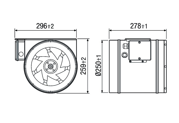 Rohrventilator Ø250mm 230V 1700cbm/h 170W VA 55°C