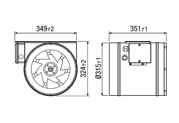 Rohrventilator Ø315mm 230V 3400cbm/h 460W VA 70°C