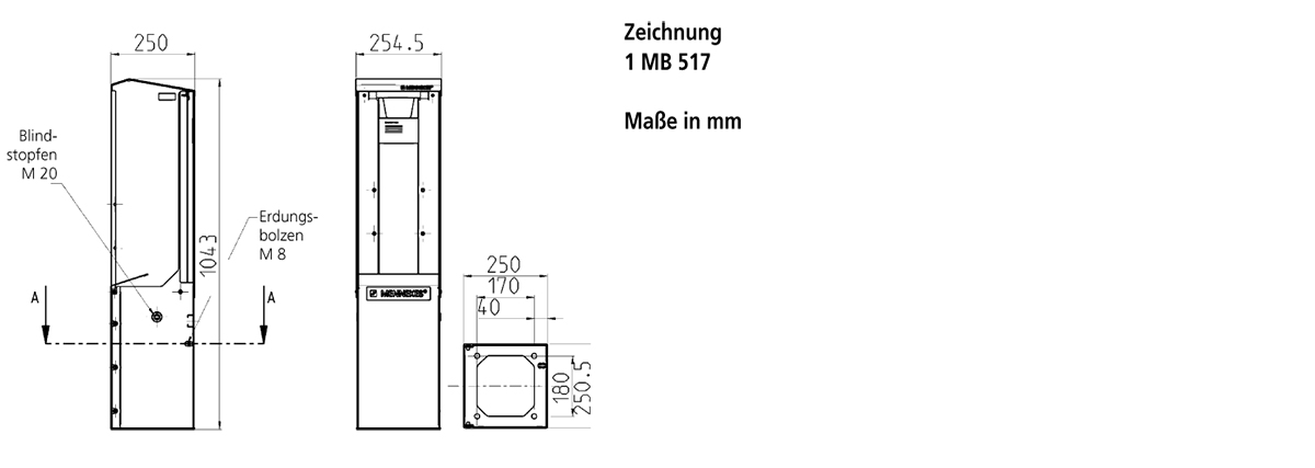 Steckdosensäule Metall ge CombiTOWER 1043x254,5x250mm