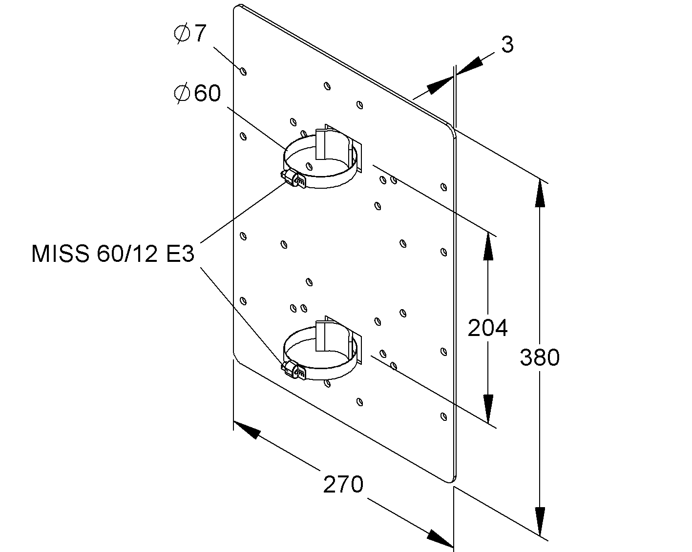 Montageplatte 380x270mm Metall unbeh Ø60mm