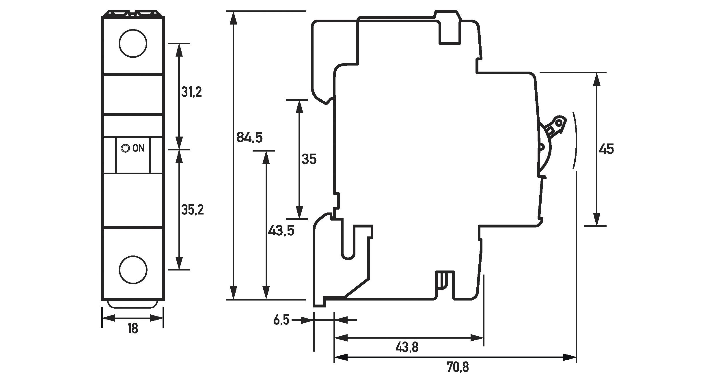 Leitungsschutzschalter, AC/DC, B, 6A, 1p, 230V, 1TE, 50Hz, Zusatzeinrichtungen möglich, IP20