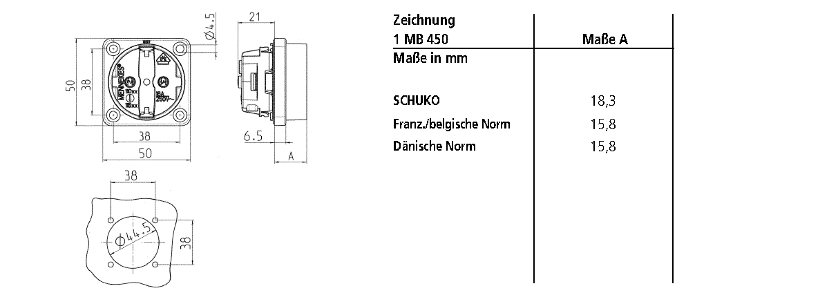 Anbausteckdose IP54 50x50mm ger bl Kst schraubl.Kl hfr