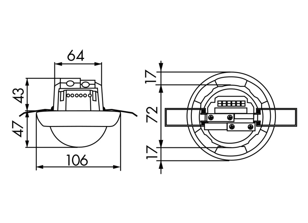 Bewegungsmelder EB 360° 110-240V rws glz IP23 Einb 2300W