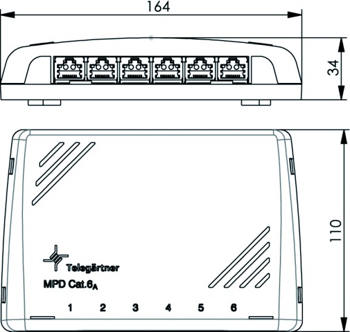 Patchpanel 50Ports MPD6-HS Cat6A Schirm Wandmont RAL7035 34x164x110mm