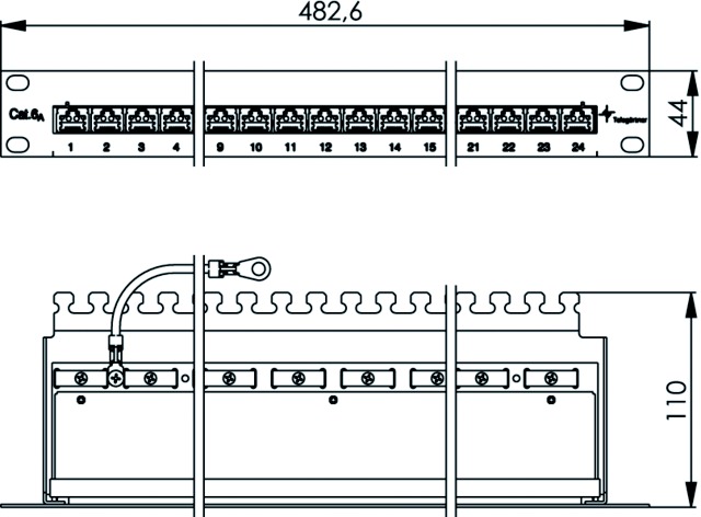 Patchpanel 24Ports 1HE Cat6A Schirm RAL7035 19Zoll-Einbau