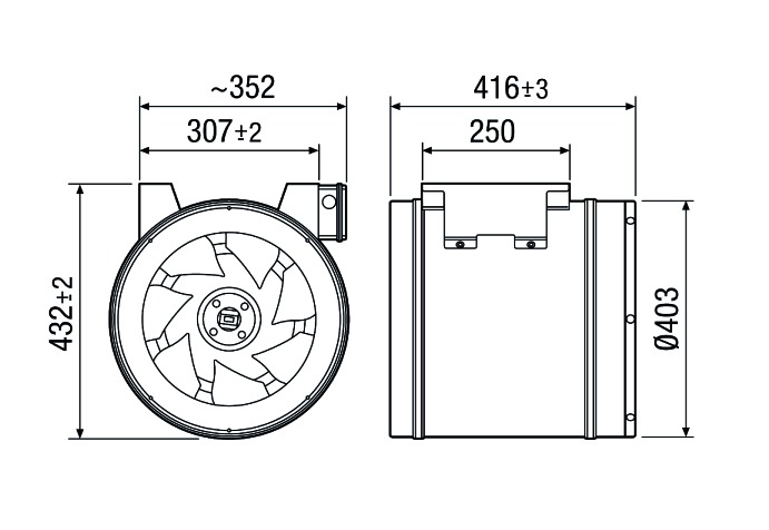 Rohrventilator Ø400mm 230V 3440cbm/h 0,2W VA 80°C