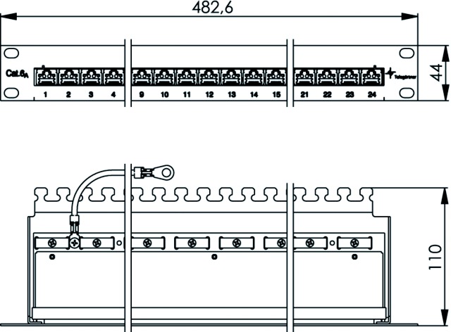 Patchpanel 24Ports 1HE Cat6A Schirm RAL9005 19Zoll-Einbau