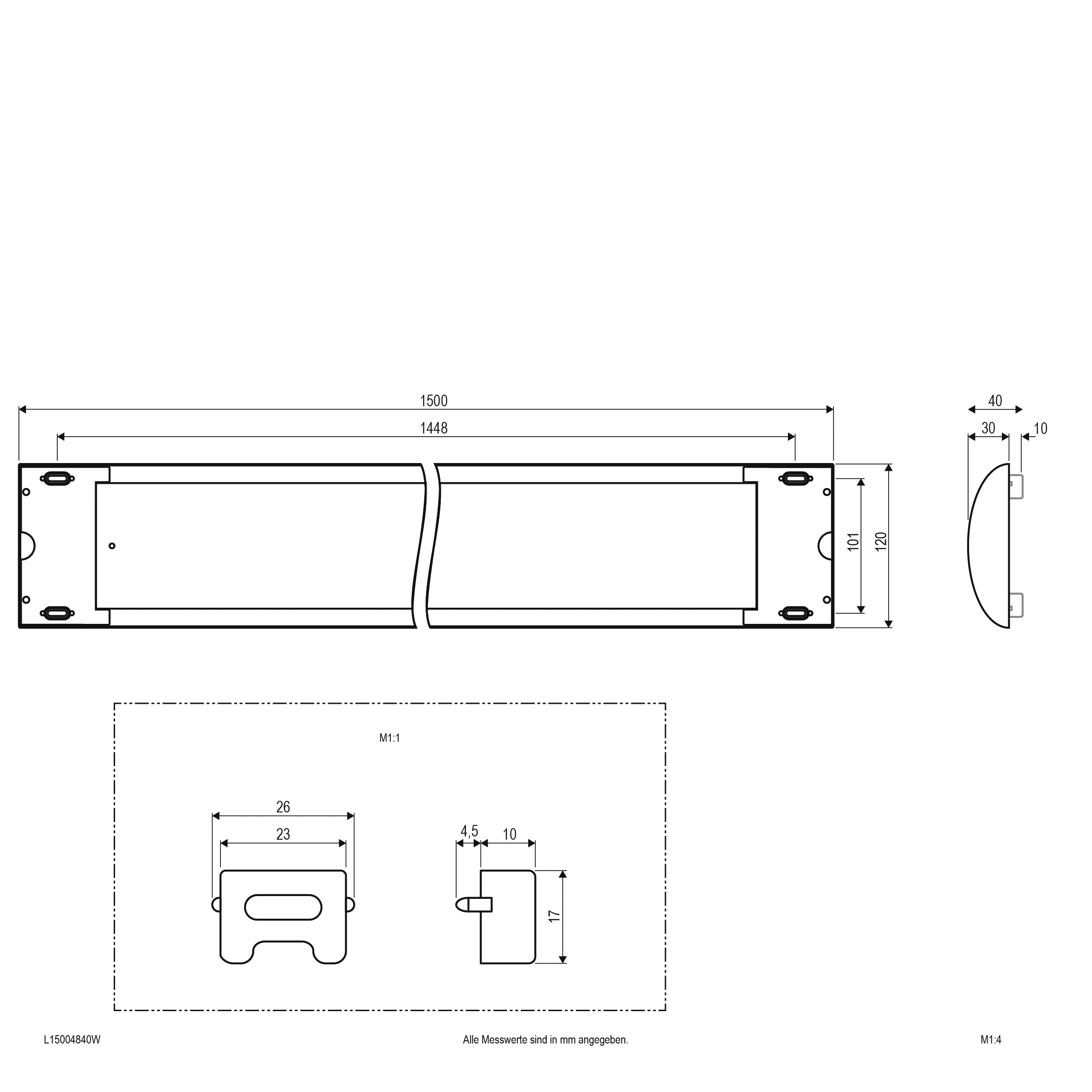 LED-Kunststoffleuchte 48W 4000K 5468lm ws Konv IP20 1500x120x30mm