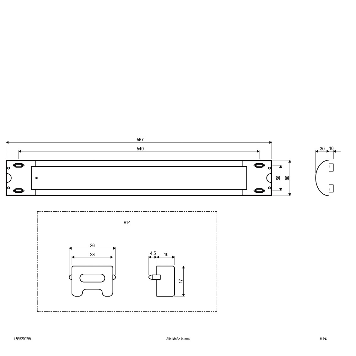 LED-Anbauleuchte 20W 3000K 2041lm ws Konv IP20 597x80x40mm