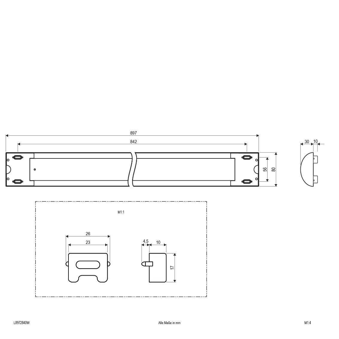 LED-Kunststoffleuchte 28W 4000K 3242lm ws Konv IP20 897x80x40mm