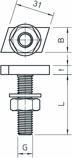 Hammerkopfschraube 16,5mm M8x30mm ST Zn/AluLam Geeignet für Montageschiene